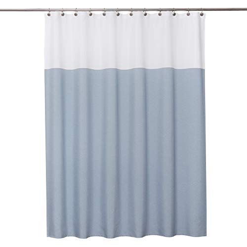 WEST LAKE Blue Off White Fabric Shower Curtain, Color Block Contemporary Bathroom Décor, Waterproof Bath Room Curtain, 12 Rust Proof Grommets Top for Hotel Spa Home, 70''x72''