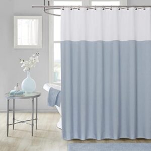 west lake blue off white fabric shower curtain, color block contemporary bathroom décor, waterproof bath room curtain, 12 rust proof grommets top for hotel spa home, 70''x72''