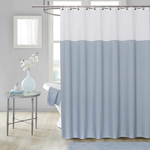 WEST LAKE Blue Off White Fabric Shower Curtain, Color Block Contemporary Bathroom Décor, Waterproof Bath Room Curtain, 12 Rust Proof Grommets Top for Hotel Spa Home, 70''x72''