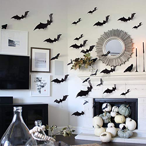 Halloween Decorations - Halloween Party Indoor Outdoor Decor Supplies , 56 PCS Reusable PVC 3D Decorative Scary Bats Wall Stickers Comes with Double Sided Foam Tape