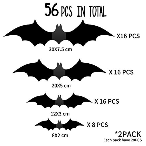 Halloween Decorations - Halloween Party Indoor Outdoor Decor Supplies , 56 PCS Reusable PVC 3D Decorative Scary Bats Wall Stickers Comes with Double Sided Foam Tape