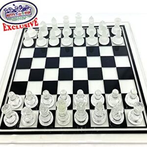 Matty's Toy Stop Deluxe Frosted & Clear Glass Chess Set (14") Large