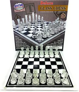 matty's toy stop deluxe frosted & clear glass chess set (14") large