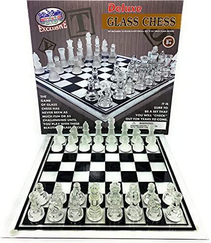 Matty's Toy Stop Deluxe Frosted & Clear Glass Chess Set (14") Large