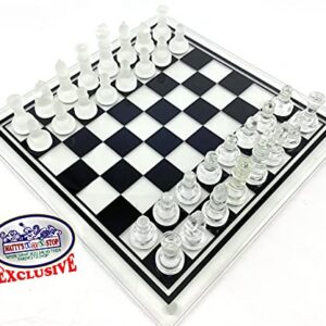 Matty's Toy Stop Deluxe Frosted & Clear Glass Chess Set (14") Large