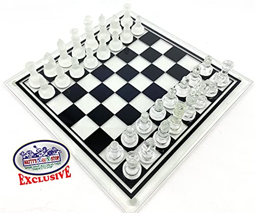 Matty's Toy Stop Deluxe Frosted & Clear Glass Chess Set (14") Large