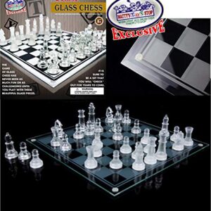 Matty's Toy Stop Deluxe Frosted & Clear Glass Chess Set (14") Large