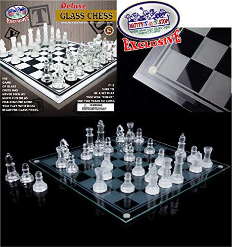 Matty's Toy Stop Deluxe Frosted & Clear Glass Chess Set (14") Large