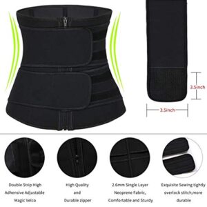 Hopgo Waist Trimmer for Women Weight Loss Waist Cincher Corset Sweat Girdle Workout tummy Slimming Belt XXL Black with Double Belt