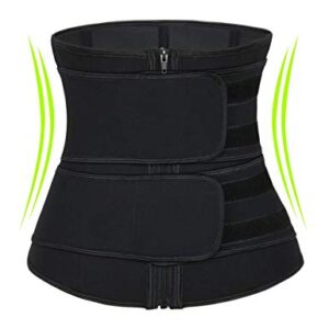 Hopgo Waist Trimmer for Women Weight Loss Waist Cincher Corset Sweat Girdle Workout tummy Slimming Belt XXL Black with Double Belt