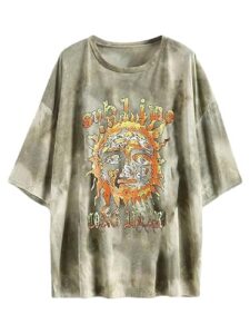 fenxxxl women's short sleeve sun oversized tee graphic t shirts tie dye shirt loose casual summer tops tunic f491-297-green l