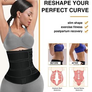 FeelinGirl womens Neoprene Waist Trainer 3 Straps Tummy Control Workout Corset Cincher Long Torso Trimmer Sauna Belt, Black, Medium