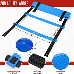 Agility Ladder Speed Training Equipment, Includes 12 Rung Agility Ladder,Running Parachute,Jump Rope,Resistance Bands,12 Resistance Cones for Football,Basketball,Hockey Training Athletes