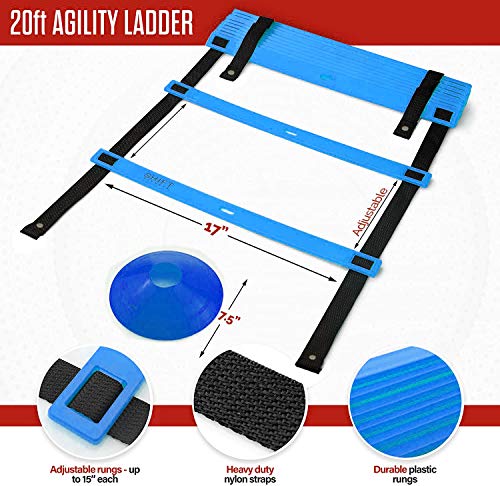 Agility Ladder Speed Training Equipment, Includes 12 Rung Agility Ladder,Running Parachute,Jump Rope,Resistance Bands,12 Resistance Cones for Football,Basketball,Hockey Training Athletes