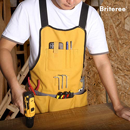 Briteree Work Tool Apron for Men and Women, Torso Length with 21 Tool Pockets, Durable Canvas Apron, DIY Enthusiasts