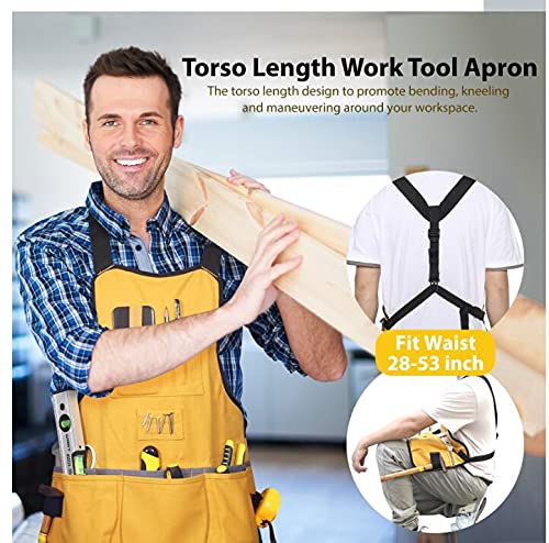 Briteree Work Tool Apron for Men and Women, Torso Length with 21 Tool Pockets, Durable Canvas Apron, DIY Enthusiasts