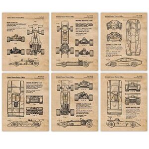 vintage mclaren racing patent prints, 6 (8x10) unframed photos, wall art decor gifts under 20 for home office garage man cave studio college student teacher coach f1 team cars fans