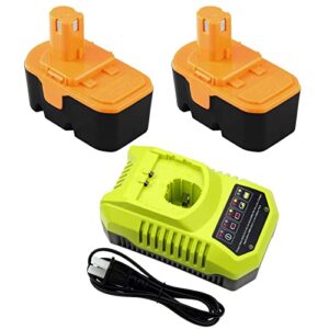 2packs p100 3600mah ni-mh replacement battery compatible with ryobi 18v battery and p117 charger for ryobi 9.6v-18v lithium ni-cd&ni-mh battery p102 p103 p104 p105 p107 p108 p109 p119 p122 tools