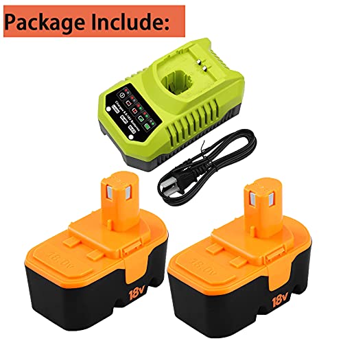 2Packs P100 3600mAh Ni-Mh Replacement Battery Compatible with Ryobi 18V Battery and P117 Charger for Ryobi 9.6V-18V Lithium Ni-Cd&Ni-Mh Battery P102 P103 P104 P105 P107 P108 P109 P119 P122 Tools