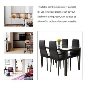 Recaceik Dining Table Set for 4,Kitchen Table and Chairs for 4,Glass Dining Table Set with 4 Upholstered PU Leather Chairs Dining Room Table Set Kitchen Tables for Small Spaces (Black)