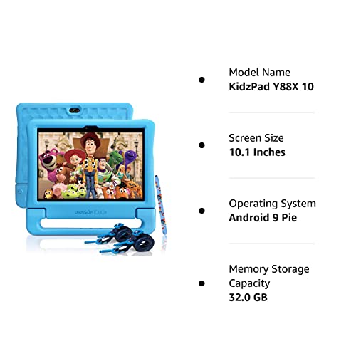 Dragon Touch KidzPad Y88X 10 Kids Tablets, 32GB, 10 inch Android Tablet, Tablet for Children, Parent Control, Preinstalled Kidoz with Shockproof Case, Straps and Stylus, 5G WiFi