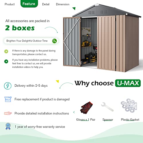 U-MAX 6 x 4FT Outdoor Storage Shed, Lockable Bike Shed,Garden Shed &Tool Shed for Backyard, Patio, Lawn