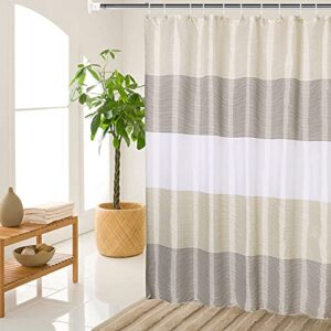 mornite beige shower curtains for bathroom, shower curtain gold tan taupe brown grey white neutral striped waterproof fabric with 12 plastic hooks, 72"x72"