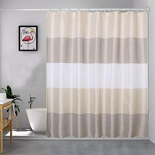 MORNITE Beige Shower Curtains for Bathroom, Shower Curtain Gold Tan Taupe Brown Grey White Neutral Striped Waterproof Fabric with 12 Plastic Hooks, 72"x72"