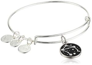 alex and ani zodiac expandable bangle for women, libra charm, black epoxy and crystals, shiny silver finish, 2 to 3.5 in