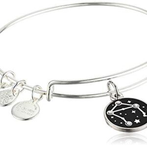 Alex and Ani Zodiac Expandable Bangle for Women, Libra Charm, Black Epoxy and Crystals, Shiny Silver Finish, 2 to 3.5 in