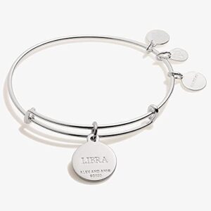 Alex and Ani Zodiac Expandable Bangle for Women, Libra Charm, Black Epoxy and Crystals, Shiny Silver Finish, 2 to 3.5 in