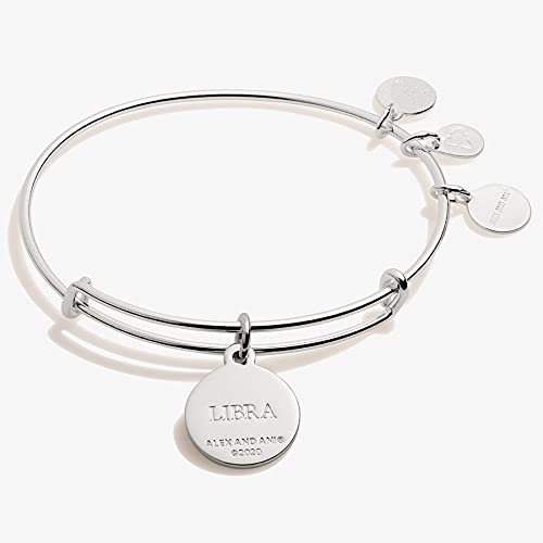 Alex and Ani Zodiac Expandable Bangle for Women, Libra Charm, Black Epoxy and Crystals, Shiny Silver Finish, 2 to 3.5 in
