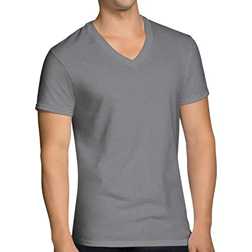 Fruit of the Loom Men's Stay Tucked V-Neck T-Shirt, Extended Sizes - Black/Grey - (Pack of 6) , 3X-Large