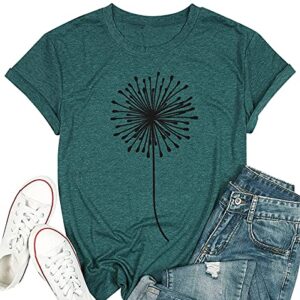 Bealatt Dandelion Graphic Tees for Women Make a Wish T Shirt Women's Flower Graphic Tee Tops Summer Cute Short Sleeve Shirt O Neck Blouse Tops Workout Shirts (Green, M)