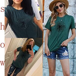 Bealatt Dandelion Graphic Tees for Women Make a Wish T Shirt Women's Flower Graphic Tee Tops Summer Cute Short Sleeve Shirt O Neck Blouse Tops Workout Shirts (Green, M)