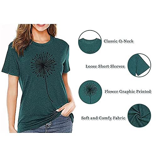 Bealatt Dandelion Graphic Tees for Women Make a Wish T Shirt Women's Flower Graphic Tee Tops Summer Cute Short Sleeve Shirt O Neck Blouse Tops Workout Shirts (Green, M)