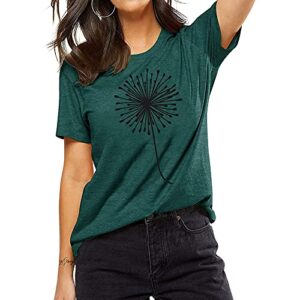 Bealatt Dandelion Graphic Tees for Women Make a Wish T Shirt Women's Flower Graphic Tee Tops Summer Cute Short Sleeve Shirt O Neck Blouse Tops Workout Shirts (Green, M)