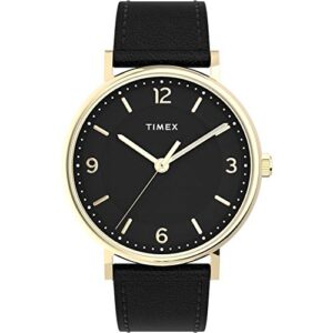 timex men's southview 41mm watch – gold-tone case black dial with black leather strap