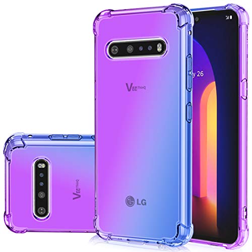 Gufuwo Case for LG V60 Thinq, for LG V60 Thinq 5G Cute Case, Gradient Slim Anti Scratch Soft Clear TPU Phone Case Cover Shockproof Case for LG V60 Thinq (Purple/Blue)