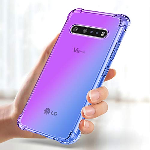 Gufuwo Case for LG V60 Thinq, for LG V60 Thinq 5G Cute Case, Gradient Slim Anti Scratch Soft Clear TPU Phone Case Cover Shockproof Case for LG V60 Thinq (Purple/Blue)