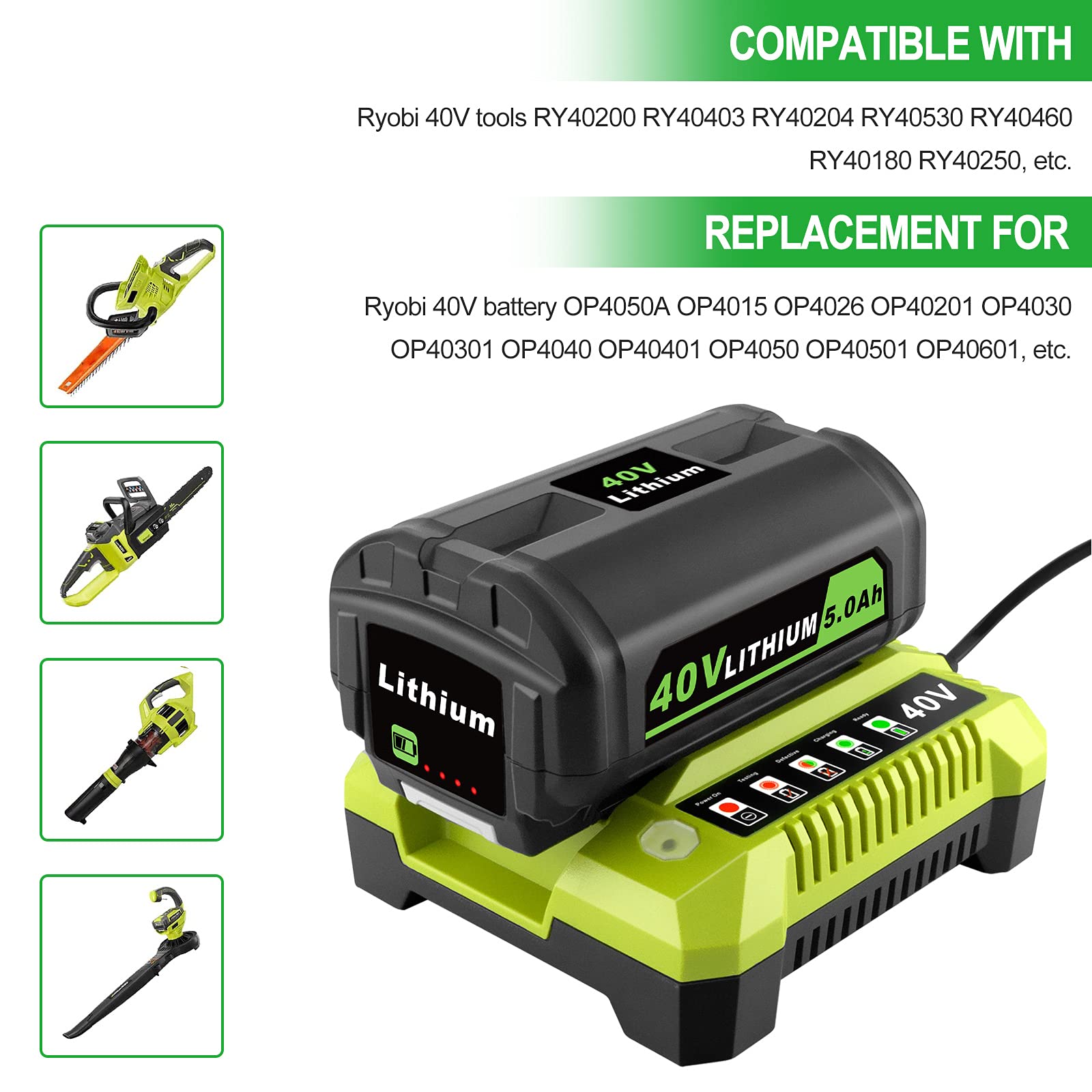 GOOALITY 40V 5.0Ah OP4050A Replacement Battery Compatible with Ryobi 40V Lithium Battery OP4015 OP4026 OP40201 OP40261 OP4030 OP40301 OP4040 OP40401 OP4050 OP4050A OP40501 OP40601