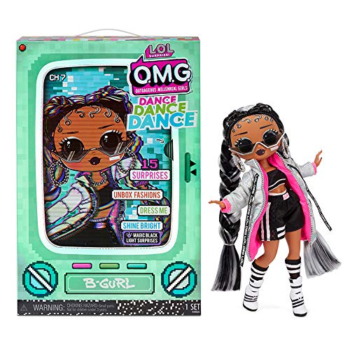 L.O.L. Surprise! OMG Dance Dance Dance B-Gurl Fashion Doll with 15 Surprises Including Magic Black Light, Shoes, Hair Brush, Doll Stand and TV Package - Great Gift for Girls Age 4+