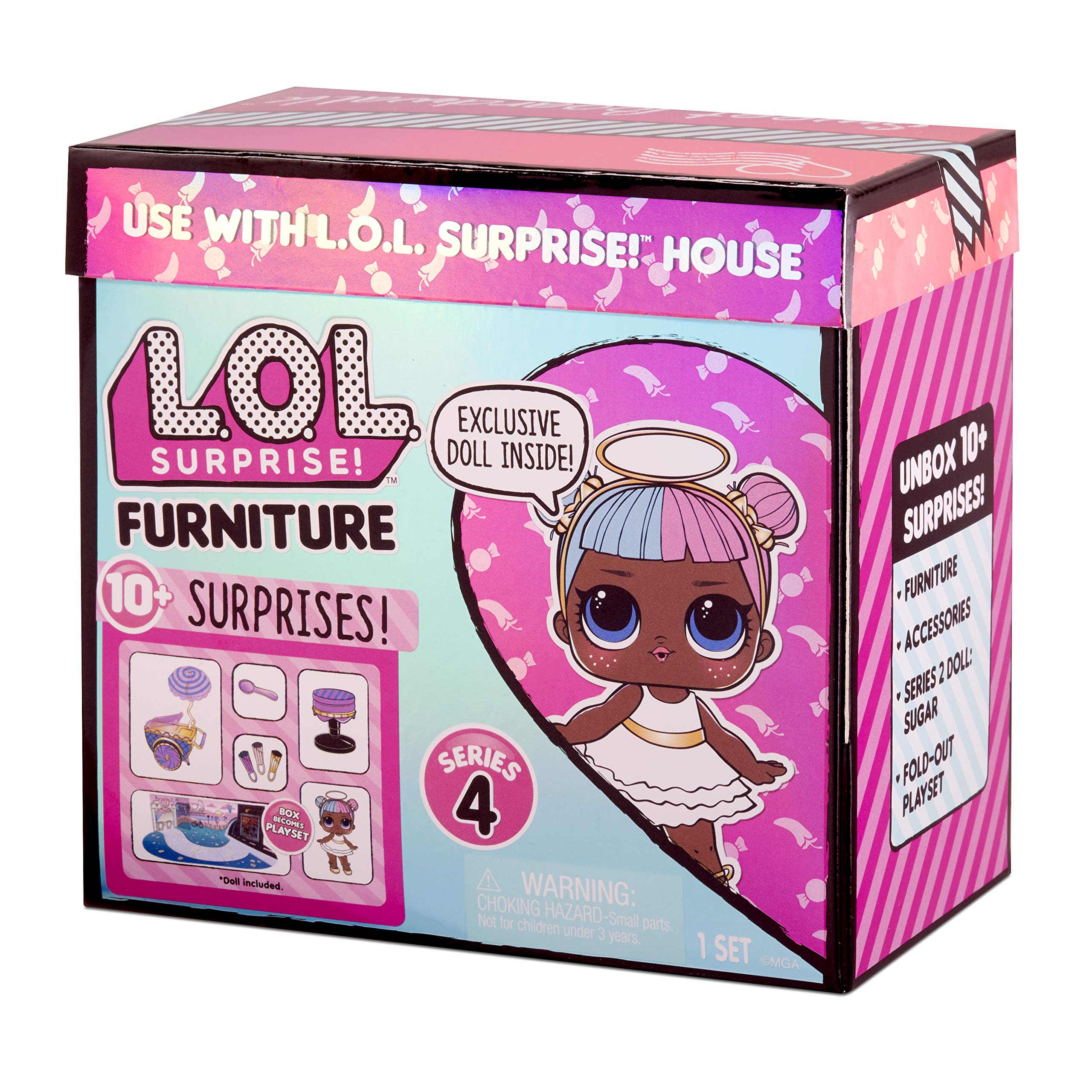 L.O.L. Surprise! LOL Surprise Furniture Sweet Boardwalk with Sugar Doll and 10+ Surprises, Doll Candy Cart Furniture Set, Accessories