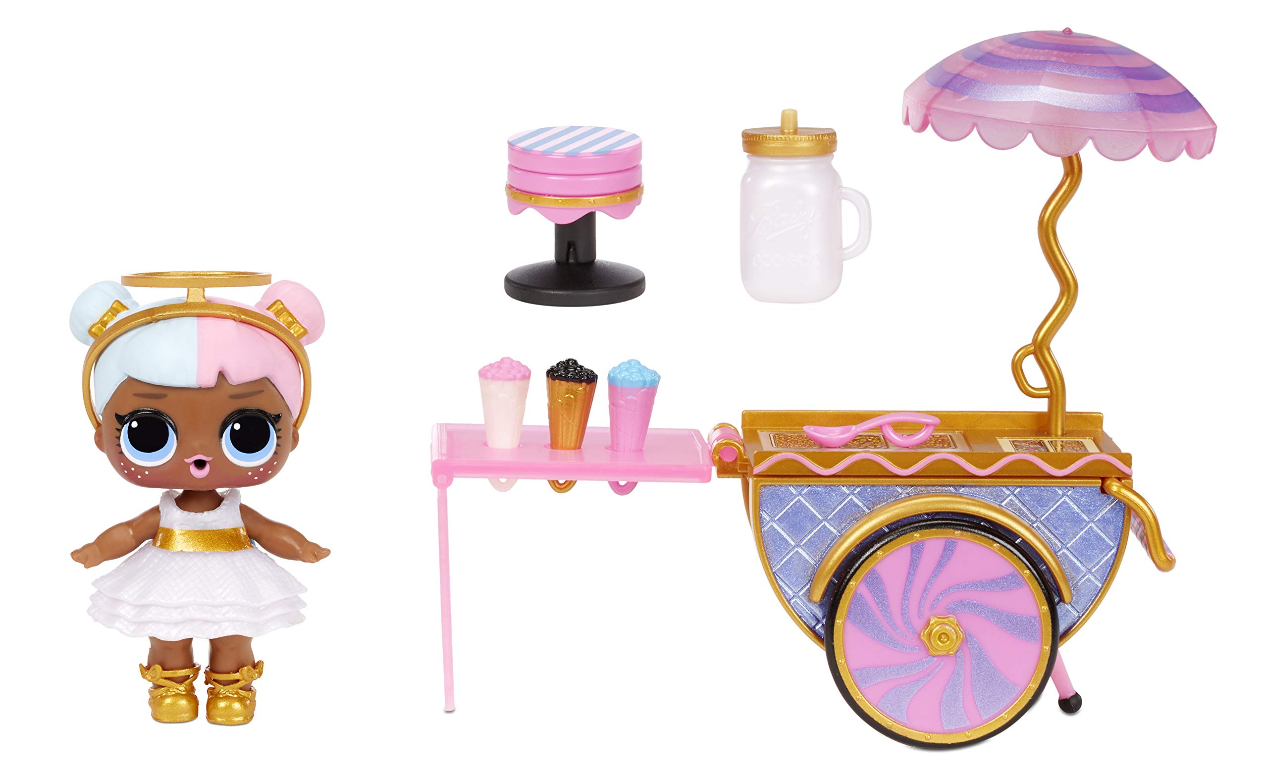 L.O.L. Surprise! LOL Surprise Furniture Sweet Boardwalk with Sugar Doll and 10+ Surprises, Doll Candy Cart Furniture Set, Accessories