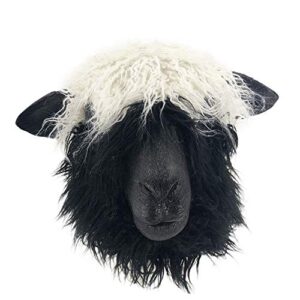 hengyutoymask sheep animal mask latex lamb mask halloween costume fancy dress for adult stag carnival masks (black with fur)