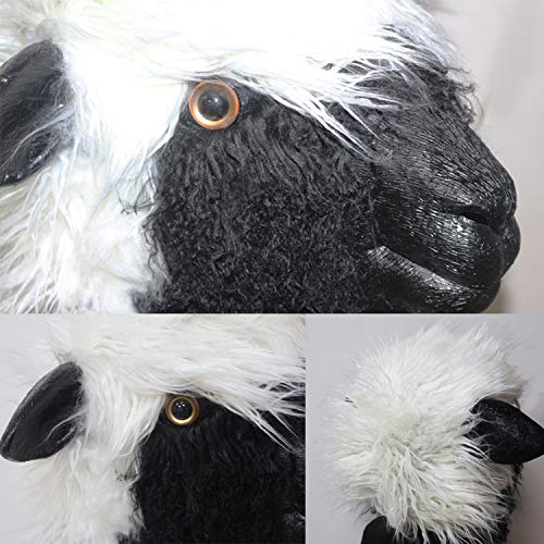 HENGYUTOYMASK Sheep Animal Mask Latex Lamb Mask Halloween Costume Fancy Dress for Adult Stag Carnival Masks (Black With Fur)