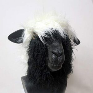 HENGYUTOYMASK Sheep Animal Mask Latex Lamb Mask Halloween Costume Fancy Dress for Adult Stag Carnival Masks (Black With Fur)