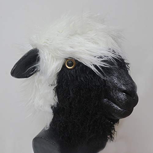 HENGYUTOYMASK Sheep Animal Mask Latex Lamb Mask Halloween Costume Fancy Dress for Adult Stag Carnival Masks (Black With Fur)