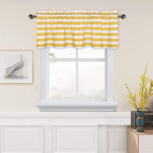amzdecor yellow and white stripe café window valances kitchen curtain drapes for kitchen, bathroom, bedroom, living room, rod pocket, 55x15 inch