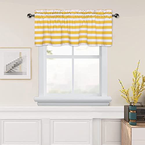 Amzdecor Yellow and White Stripe Café Window Valances Kitchen Curtain Drapes for Kitchen, Bathroom, Bedroom, Living Room, Rod Pocket, 55x15 inch